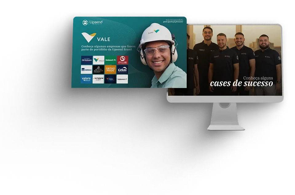 Monitor e celular mostrando sites de clientes criados pela Upsend Brasil